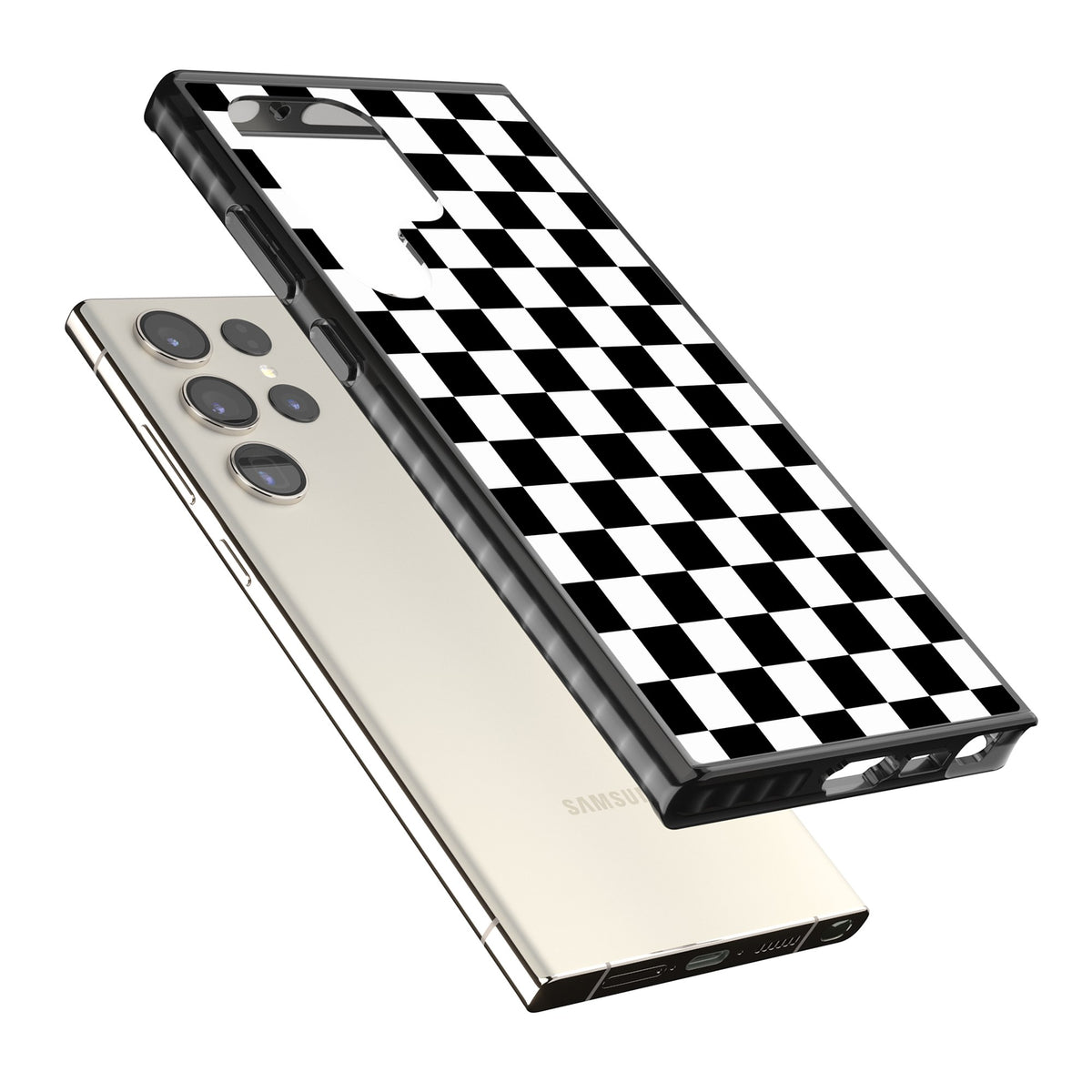 Checkerboard Samsung S22 Ultra / Samsung S23 Ultra / Samsung S24 Ultra Impact Black Phone Case angled