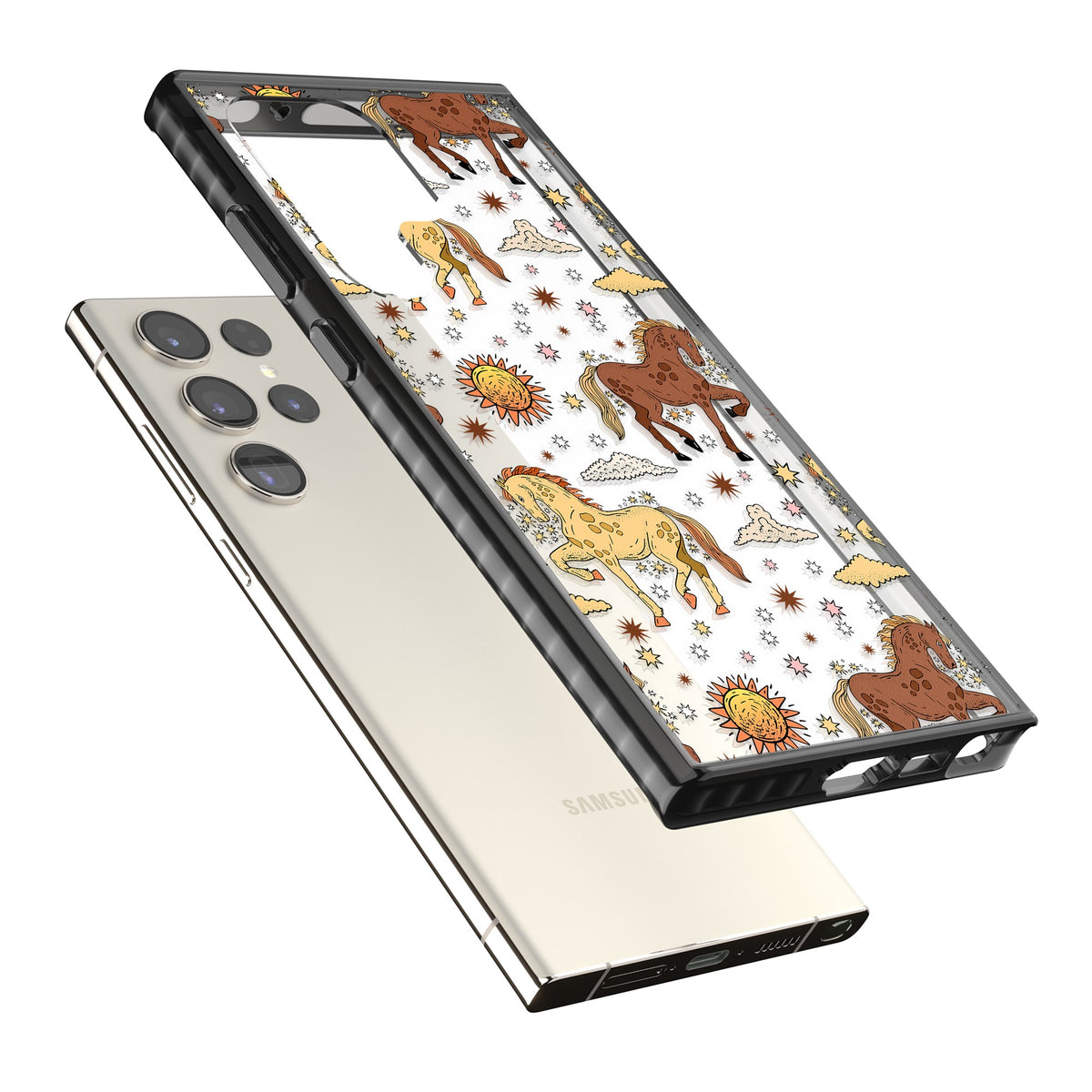 Boho Celestial Wild Horses Samsung S22 Ultra / Samsung S23 Ultra / Samsung S24 Ultra Impact Black Phone Case angled