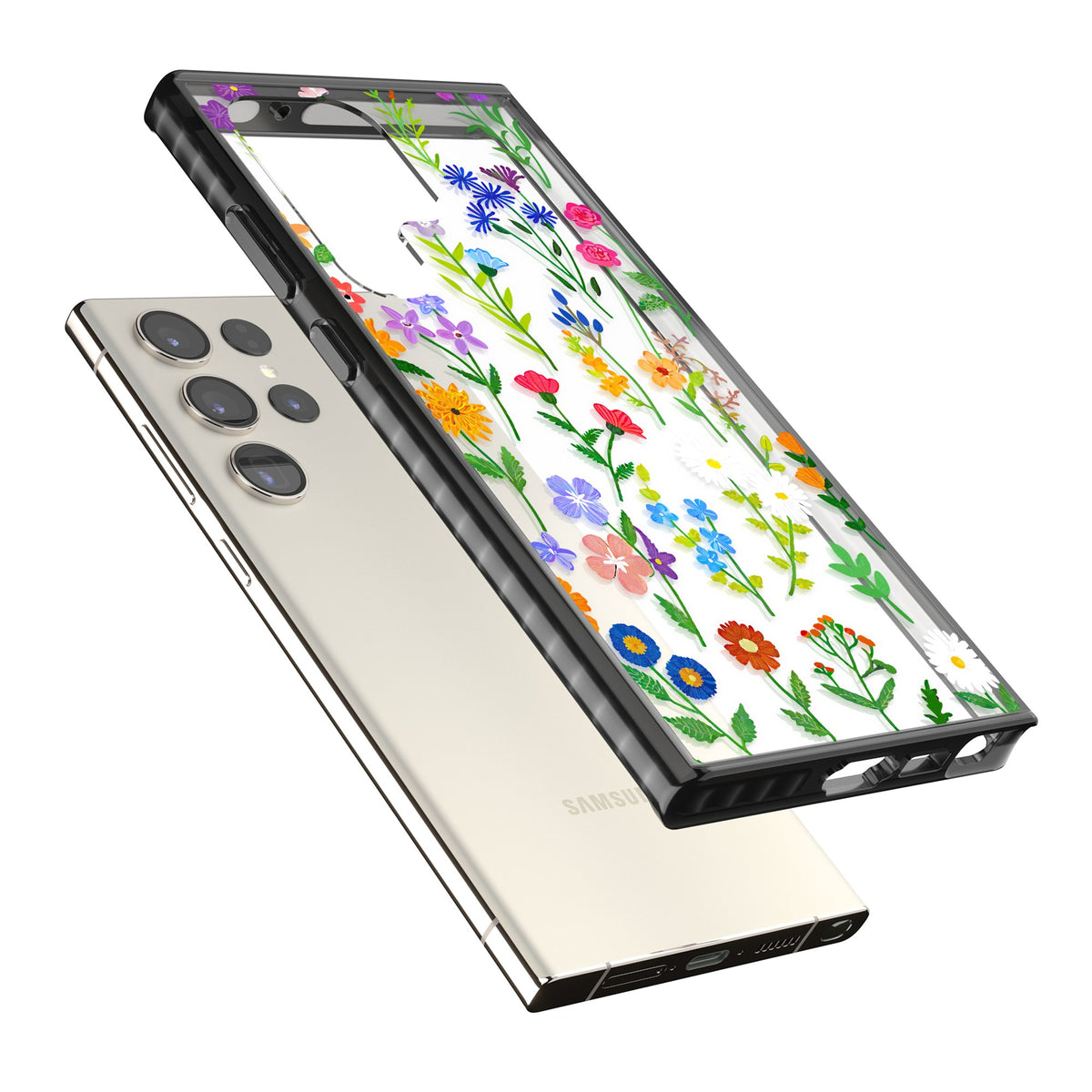 Wildflower Garden Samsung S22 Ultra / Samsung S23 Ultra / Samsung S24 Ultra Impact Black Phone Case angled