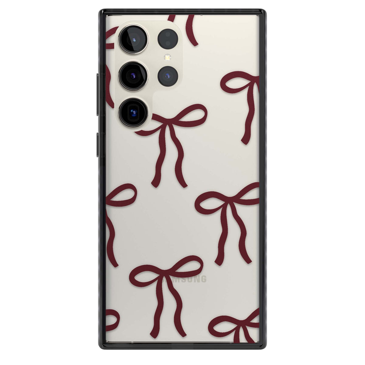 Burgundy Bows coquette iPhone case featuring hand-drawn burgundy red bows on a clear background | Black Impact case for Samsung Galaxy S24 Ultra, Samsung Galaxy S23 Ultra, Samsung Galaxy S22 Ultra