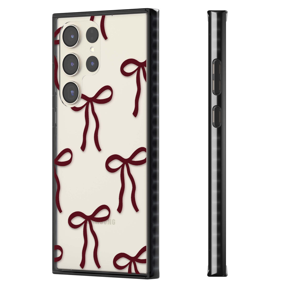 Burgundy Bows coquette iPhone case featuring hand-drawn burgundy red bows on a clear background | Black Impact case for Samsung Galaxy S24 Ultra, Samsung Galaxy S23 Ultra, Samsung Galaxy S22 Ultra