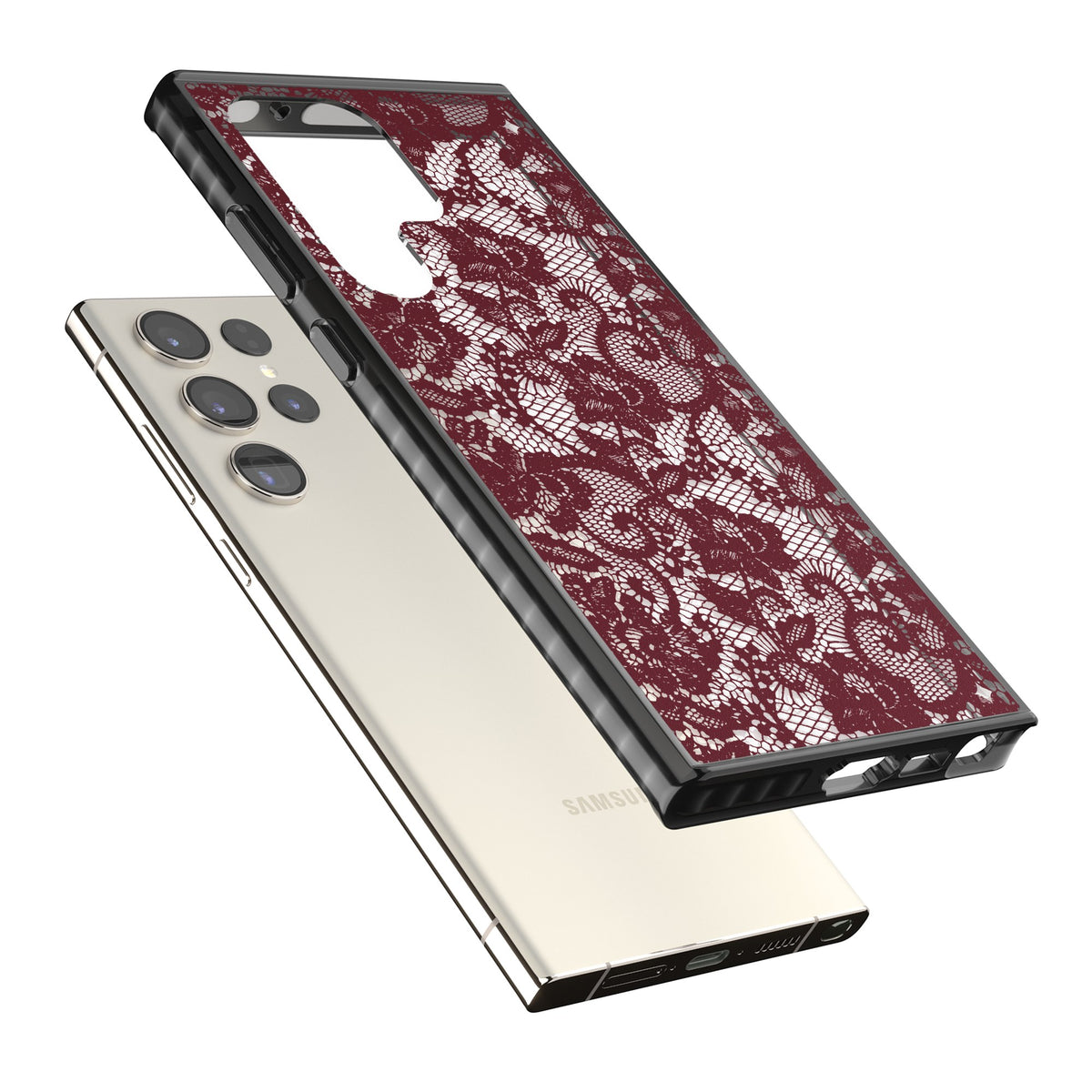 Burgundy Lace Samsung S22 Ultra / Samsung S23 Ultra / Samsung S24 Ultra Impact Black Phone Case angled