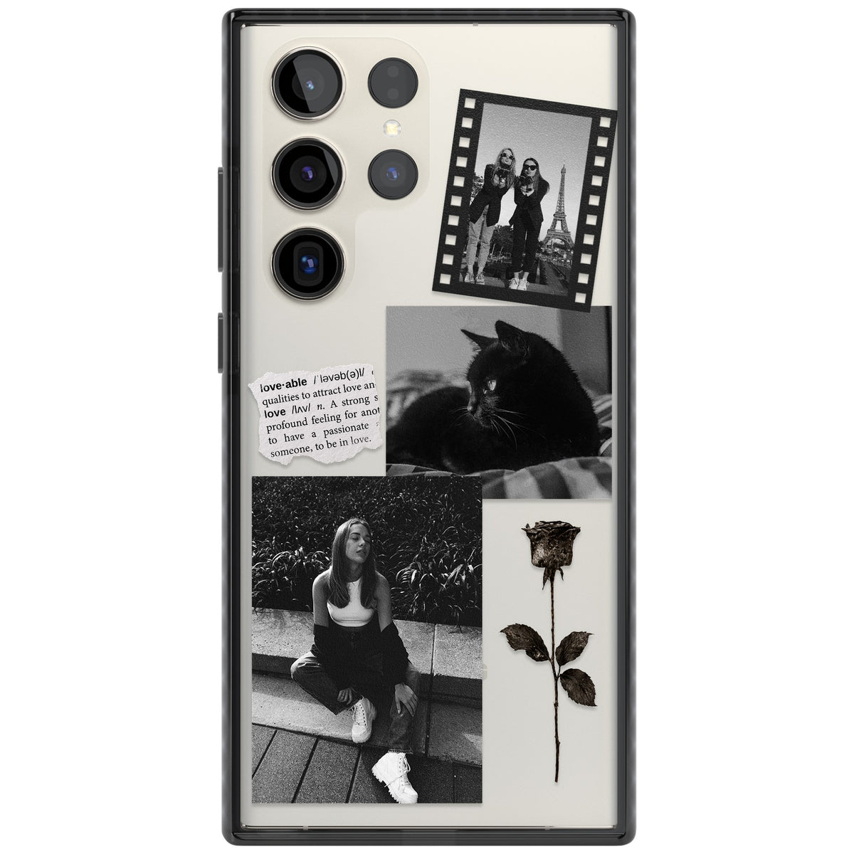 Personalised Black & White Scrapbook Photos Samsung S22 Ultra / Samsung S23 Ultra / Samsung S24 Ultra Impact Black Phone Case front