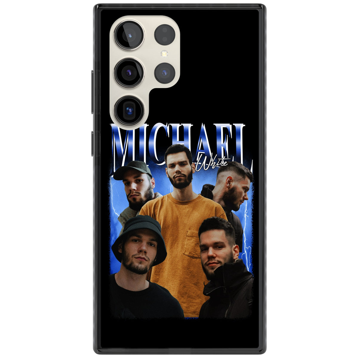 Personalised Airbrush Name & Photo Collage (Blue) Samsung S22 Ultra / Samsung S23 Ultra / Samsung S24 Ultra Impact Black Phone Case front