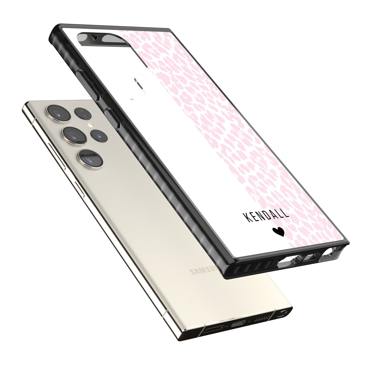 Personalised Pink Leopard Samsung S22 Ultra / Samsung S23 Ultra / Samsung S24 Ultra Impact Black Phone Case angled