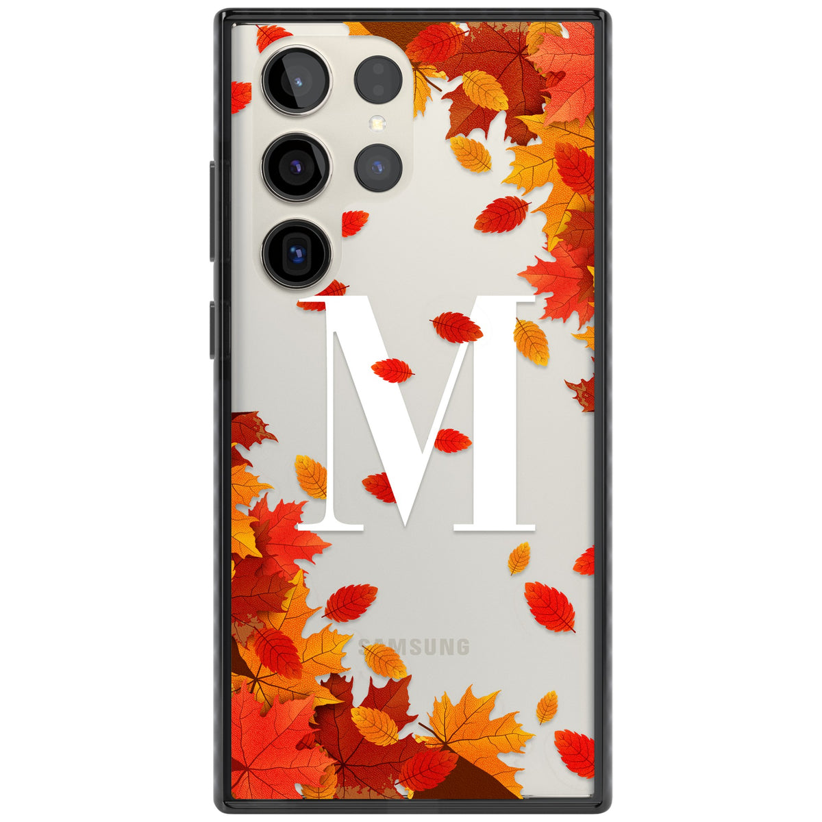 Personalised Autumn Leaves Monogram Samsung S22 Ultra / Samsung S23 Ultra / Samsung S24 Ultra Impact Black Phone Case front