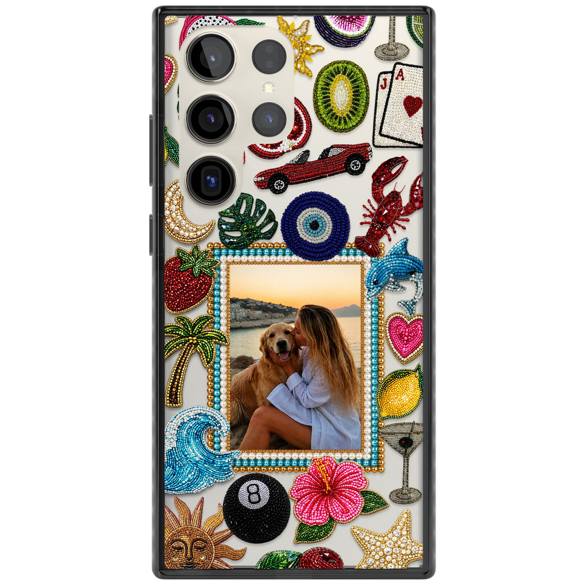 Personalised Beaded Photo Samsung S22 Ultra / Samsung S23 Ultra / Samsung S24 Ultra Impact Black Phone Case front