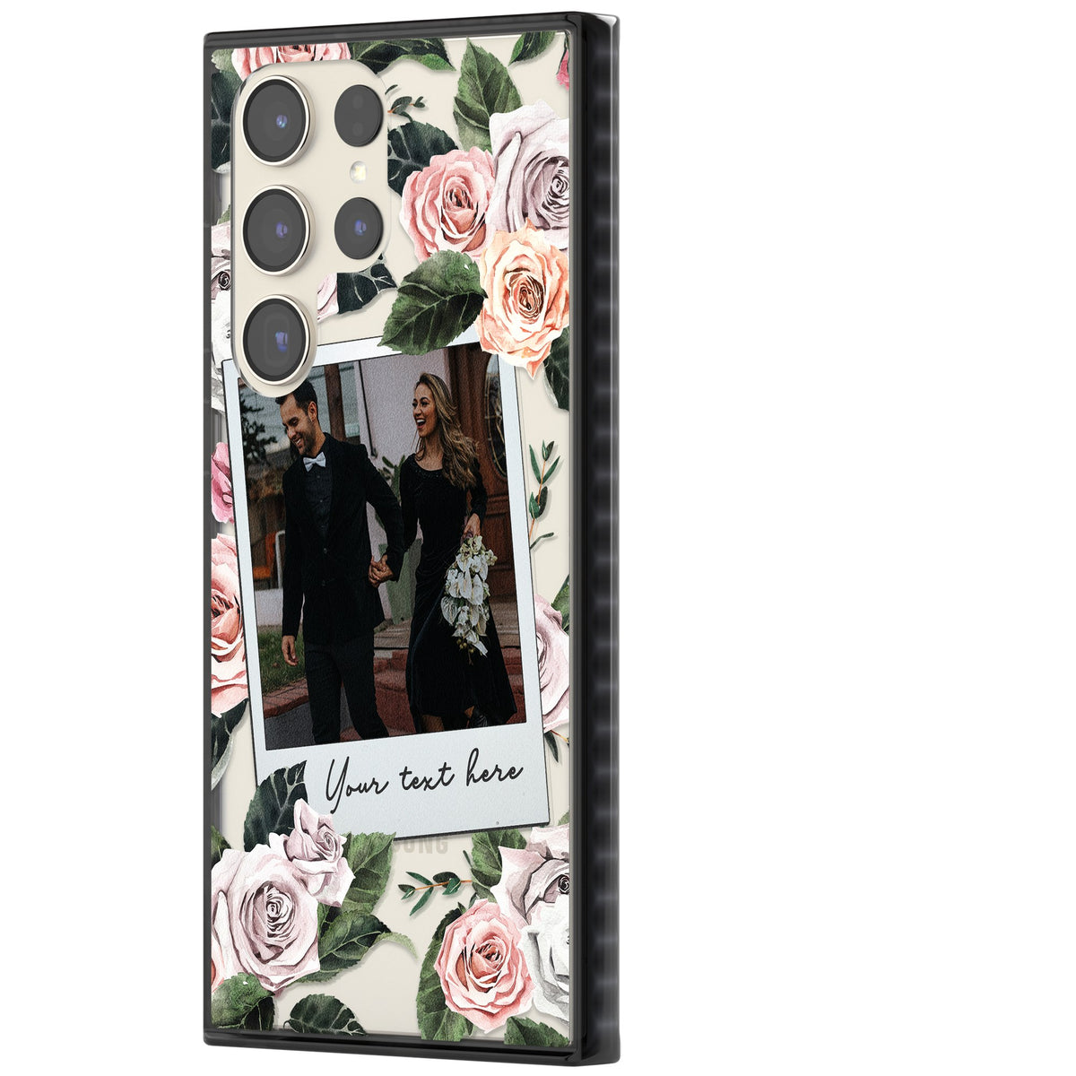 Personalised Floral Polaroid Samsung S22 Ultra / Samsung S23 Ultra / Samsung S24 Ultra Impact Black Phone Case side