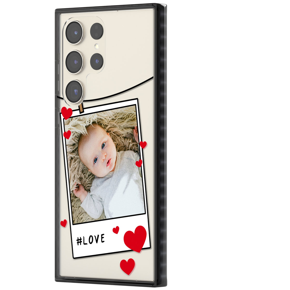 Personalised Paperclip & Hearts Polaroid Samsung S22 Ultra / Samsung S23 Ultra / Samsung S24 Ultra Impact Black Phone Case side