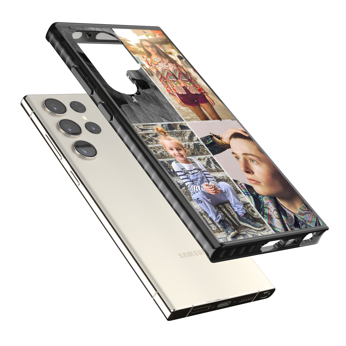 Personalised 4 Photo Grid Samsung S22 Ultra / Samsung S23 Ultra / Samsung S24 Ultra Impact Black Phone Case angled