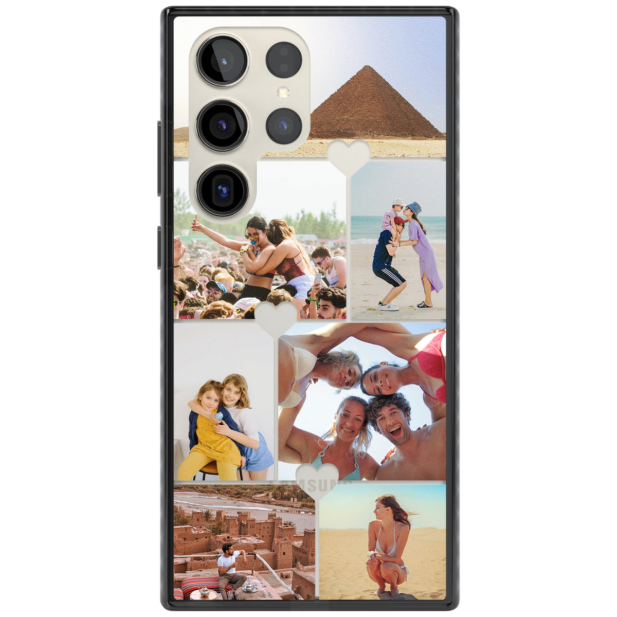 Personalised Heart Photo Grid Samsung S22 Ultra / Samsung S23 Ultra / Samsung S24 Ultra Impact Black Phone Case front