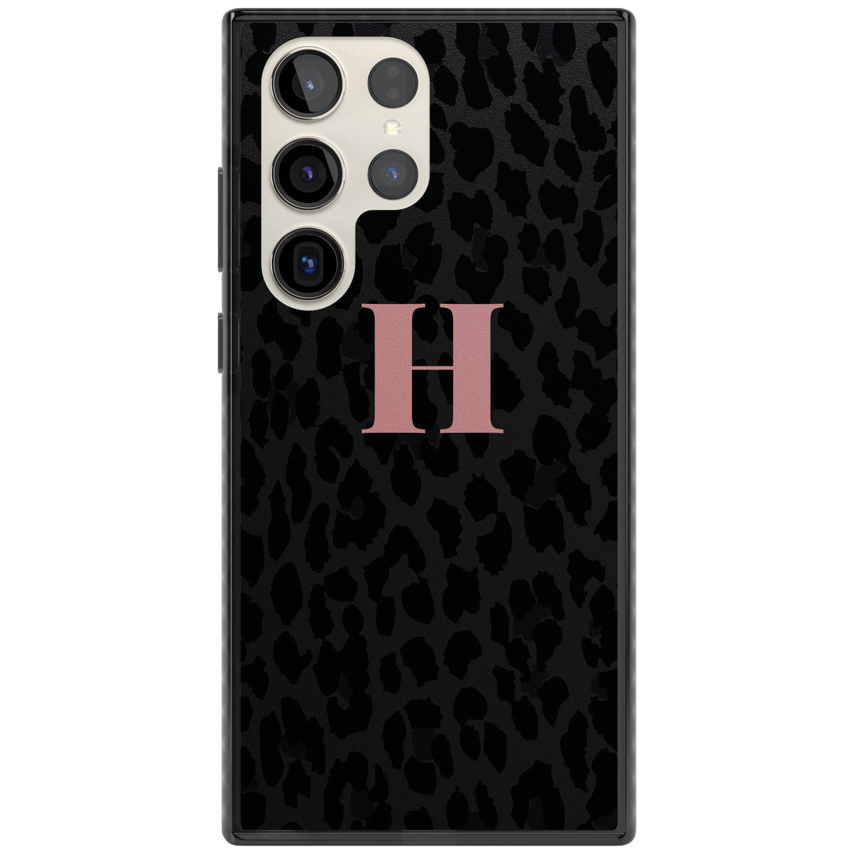 Personalised Leopard Pink Monogram Samsung S22 Ultra / Samsung S23 Ultra / Samsung S24 Ultra Impact Black Phone Case front
