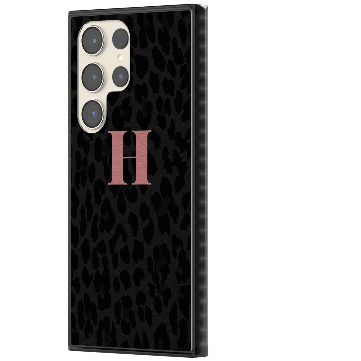 Personalised Leopard Pink Monogram Samsung S22 Ultra / Samsung S23 Ultra / Samsung S24 Ultra Impact Black Phone Case side