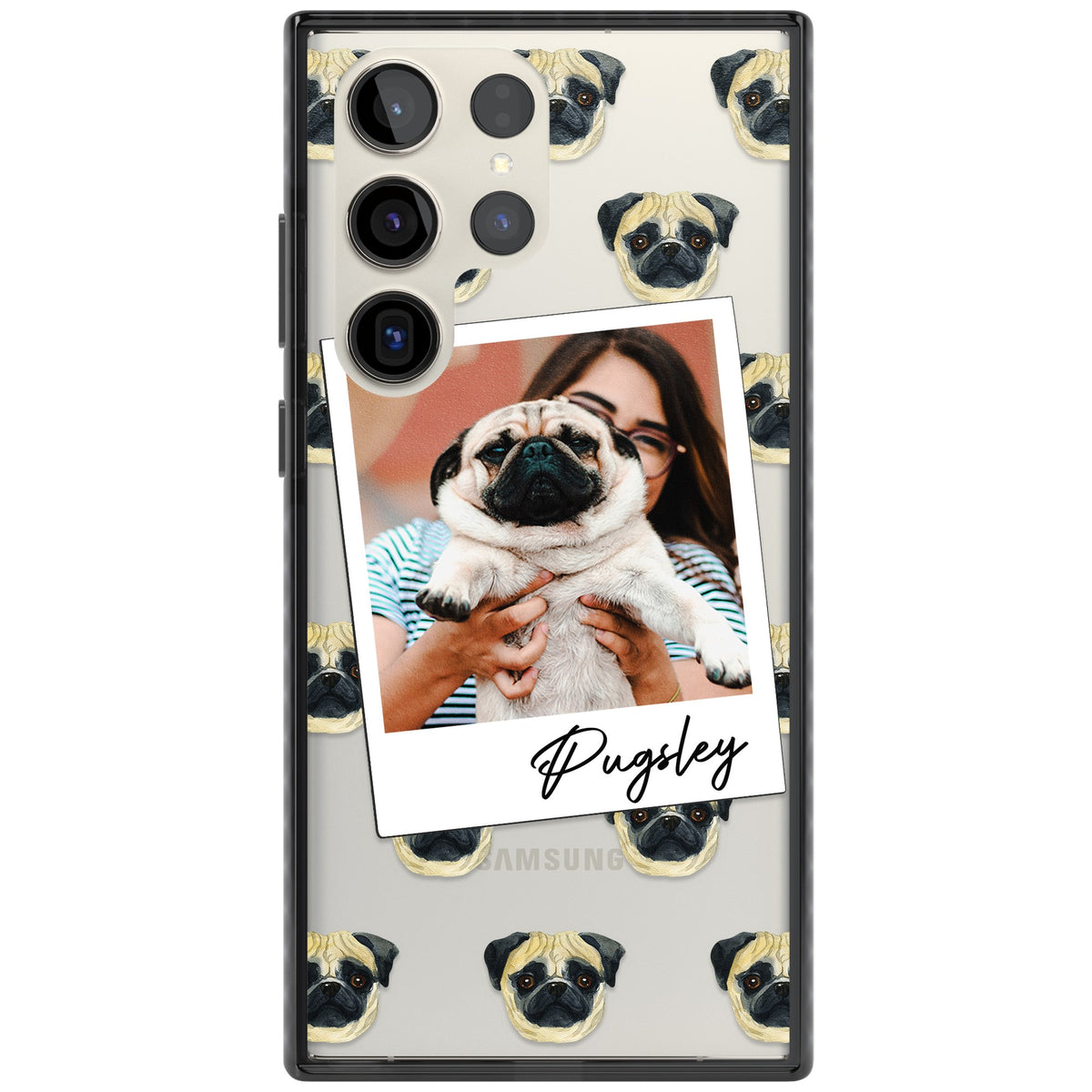 Personalised Pug Instant Camera Photo Samsung S22 Ultra / Samsung S23 Ultra / Samsung S24 Ultra Impact Black Phone Case front