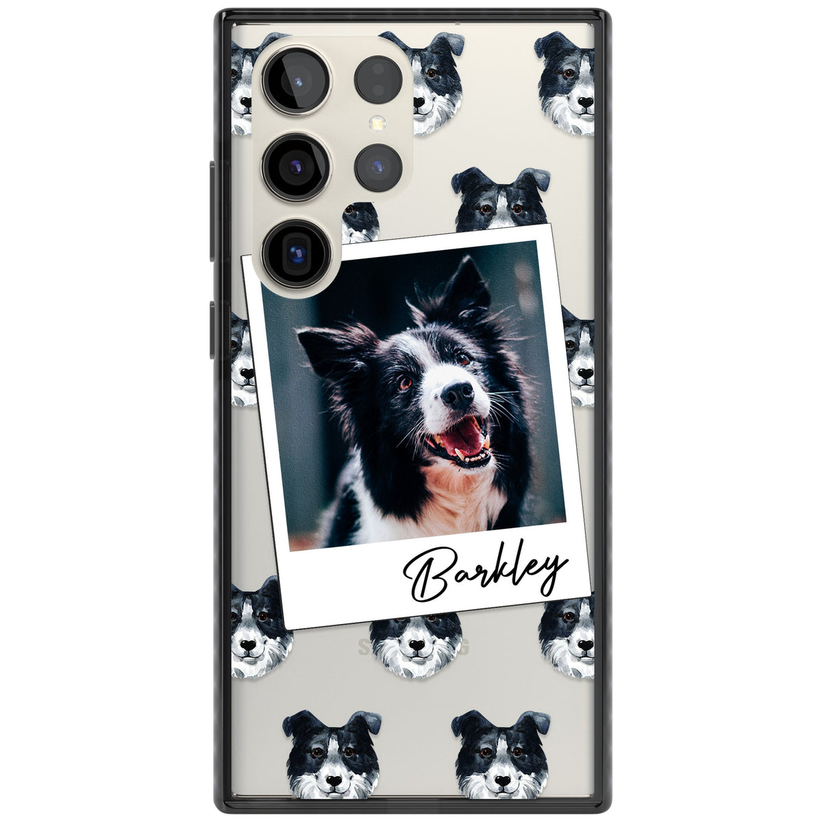 Personalised Border Collie Instant Camera Photo Samsung S22 Ultra / Samsung S23 Ultra / Samsung S24 Ultra Impact Black Phone Case front