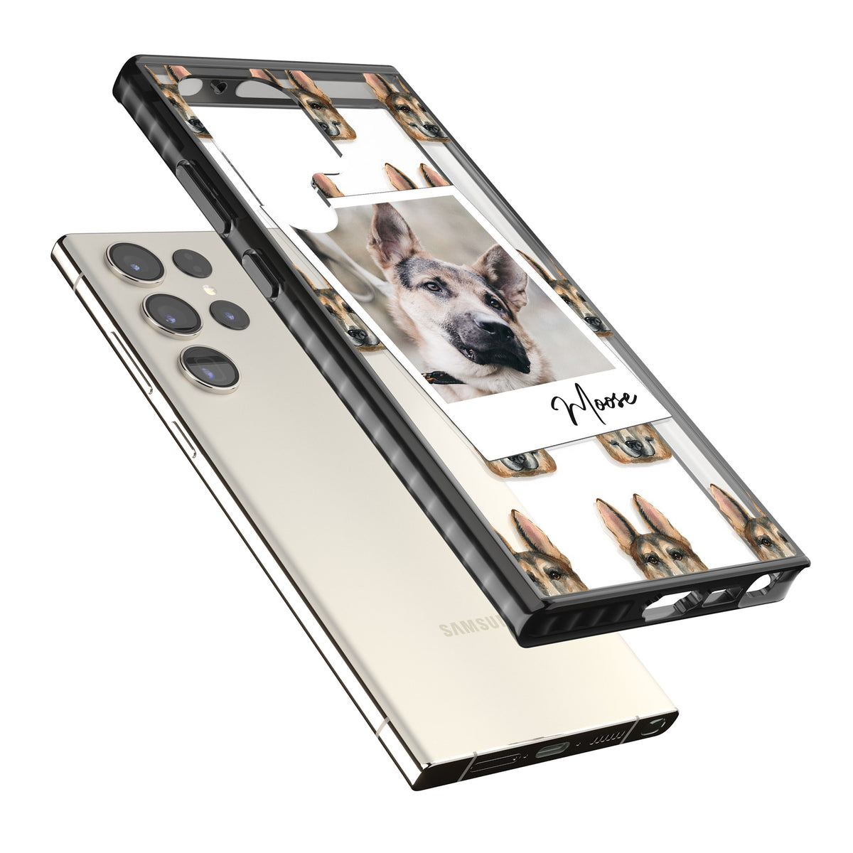 Personalised German Shepherd Instant Camera Photo Samsung S22 Ultra / Samsung S23 Ultra / Samsung S24 Ultra Impact Black Phone Case angled