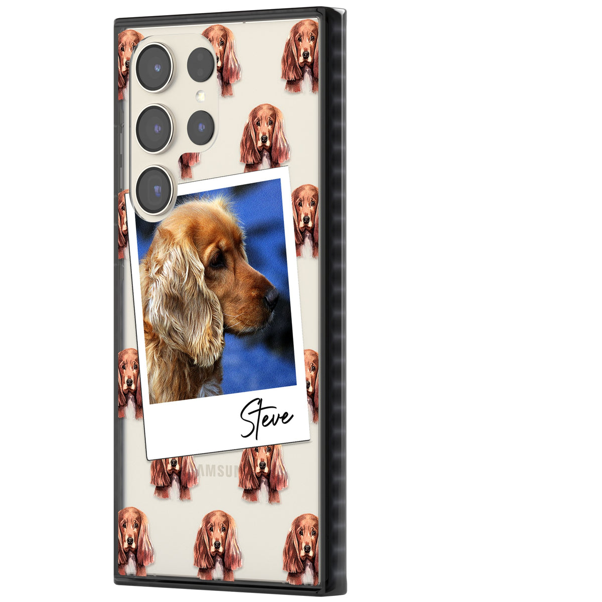 Personalised Cocker Spaniel Instant Camera Photo Samsung S22 Ultra / Samsung S23 Ultra / Samsung S24 Ultra Impact Black Phone Case side
