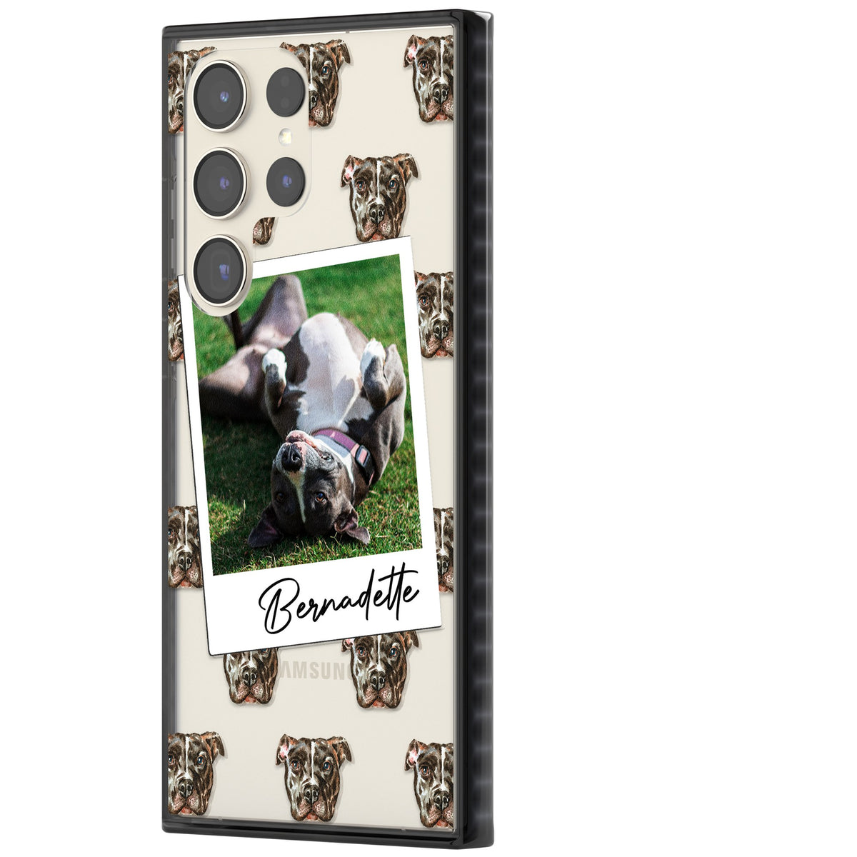 Personalised Staffordshire Bull Terrier Instant Camera Photo Samsung S22 Ultra / Samsung S23 Ultra / Samsung S24 Ultra Impact Black Phone Case side