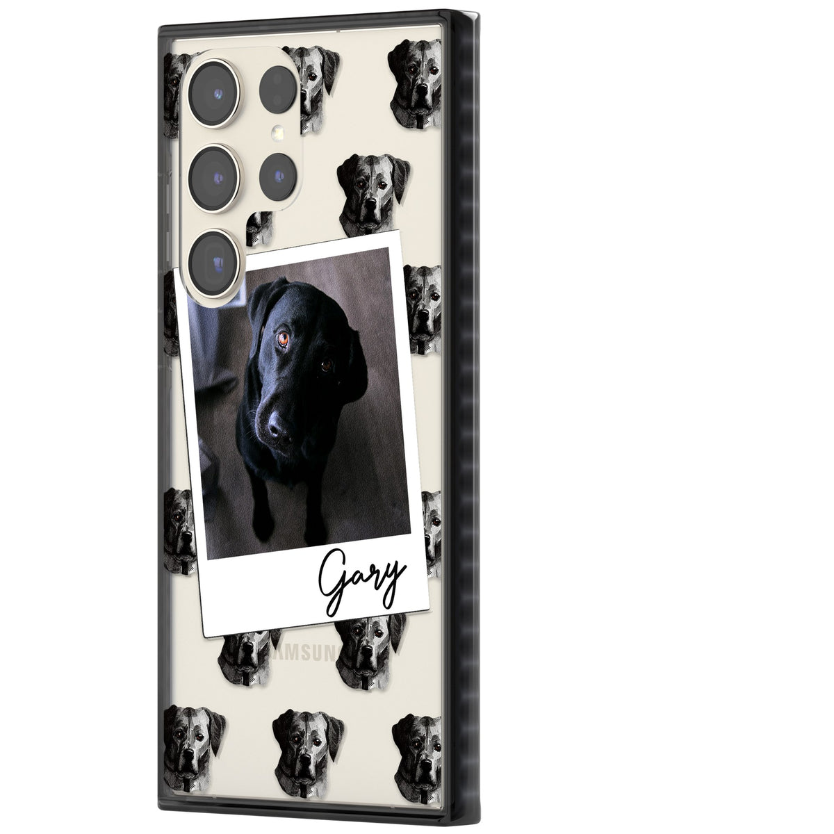 Personalised Black Labrador Instant Camera Photo Samsung S22 Ultra / Samsung S23 Ultra / Samsung S24 Ultra Impact Black Phone Case side