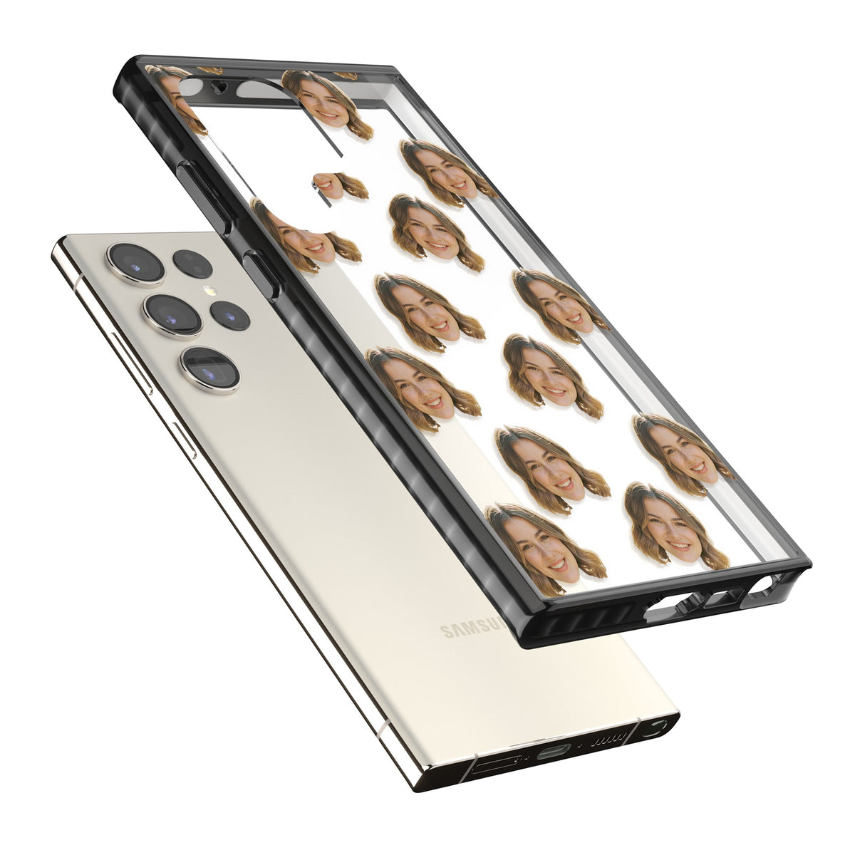 Falling Faces Pattern Samsung S22 Ultra / Samsung S23 Ultra / Samsung S24 Ultra Impact Black Phone Case angled