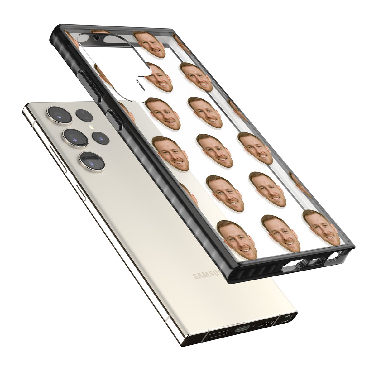 Face Pattern Samsung S22 Ultra / Samsung S23 Ultra / Samsung S24 Ultra Impact Black Phone Case angled