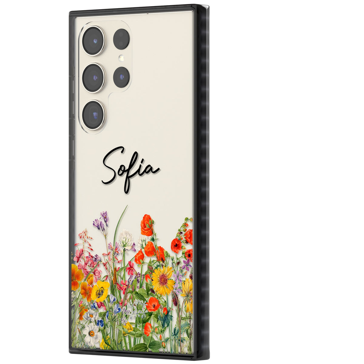 Personalised Summer Wildflowers Samsung S22 Ultra / Samsung S23 Ultra / Samsung S24 Ultra Impact Black Phone Case side
