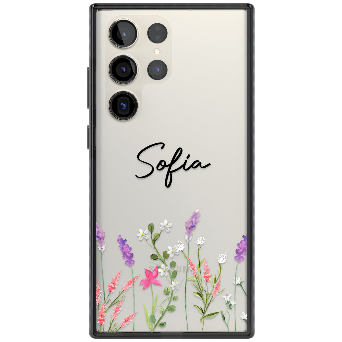 Personalised Lavender Wildflowers Samsung S22 Ultra / Samsung S23 Ultra / Samsung S24 Ultra Impact Black Phone Case front
