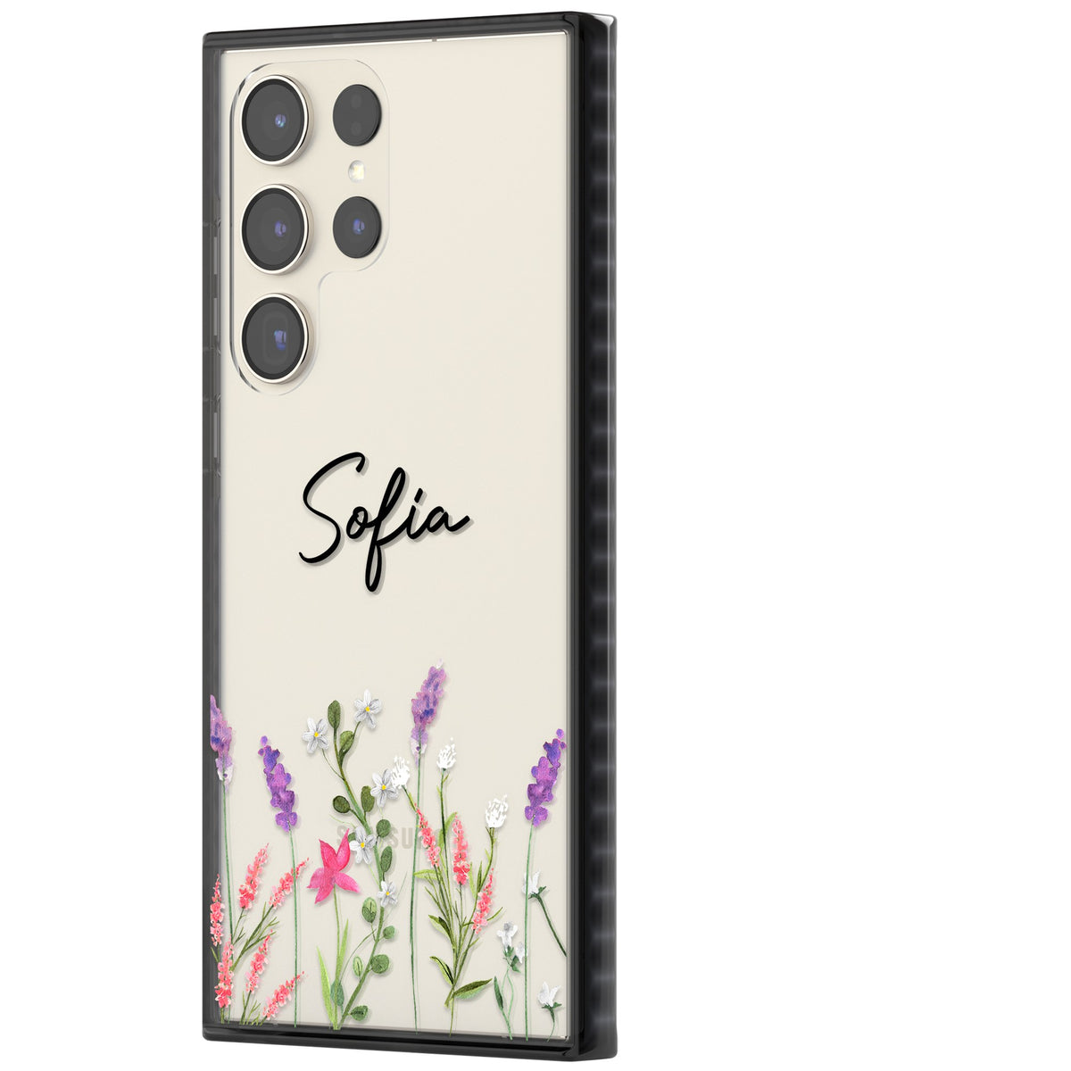 Personalised Lavender Wildflowers Samsung S22 Ultra / Samsung S23 Ultra / Samsung S24 Ultra Impact Black Phone Case side