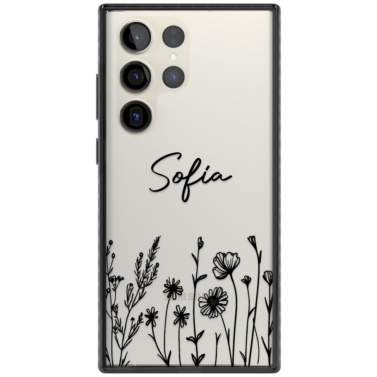 Personalised Black Wildflowers Samsung S22 Ultra / Samsung S23 Ultra / Samsung S24 Ultra Impact Black Phone Case front
