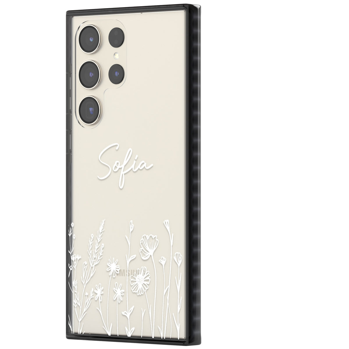 Personalised White Wildflowers Samsung S22 Ultra / Samsung S23 Ultra / Samsung S24 Ultra Impact Black Phone Case side