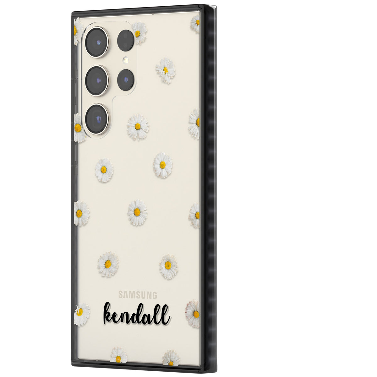Personalised White Daisies & Cursive Samsung S22 Ultra / Samsung S23 Ultra / Samsung S24 Ultra Impact Black Phone Case side