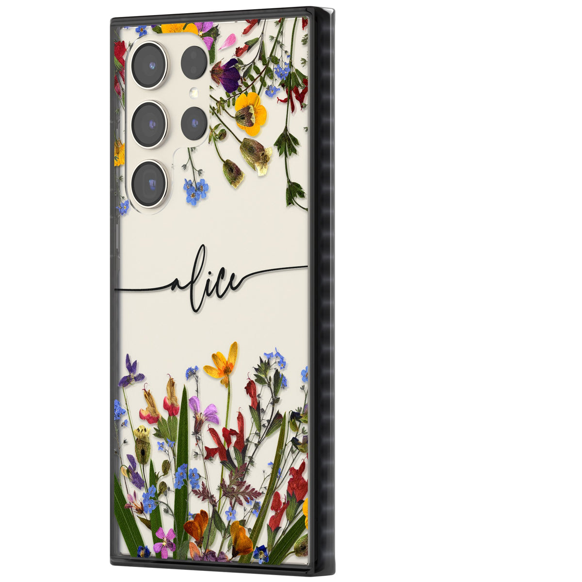 Personalised Wildflower Name Samsung S22 Ultra / Samsung S23 Ultra / Samsung S24 Ultra Impact Black Phone Case side