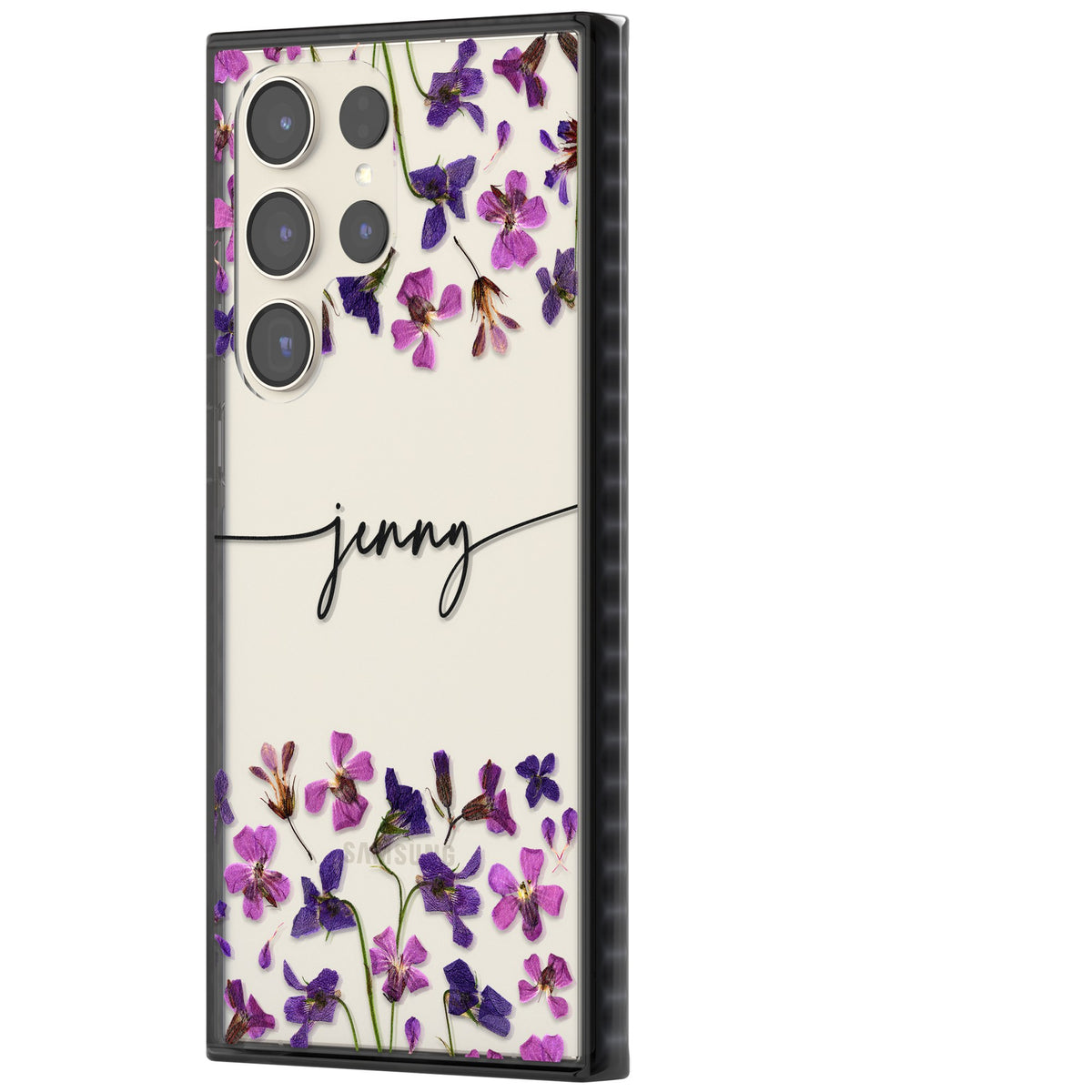 Personalised Purple Wildflowers Samsung S22 Ultra / Samsung S23 Ultra / Samsung S24 Ultra Impact Black Phone Case side