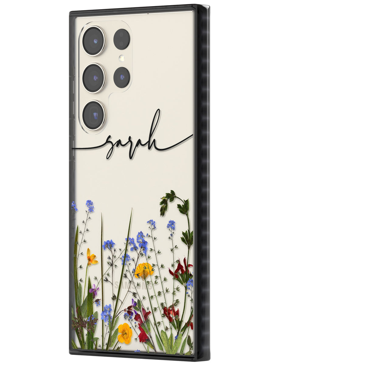 Personalised Wildflower Script Samsung S22 Ultra / Samsung S23 Ultra / Samsung S24 Ultra Impact Black Phone Case side