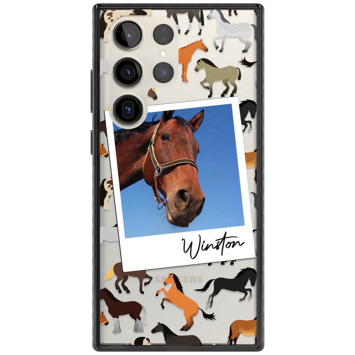 Personalised Horse Polaroid Samsung S22 Ultra / Samsung S23 Ultra / Samsung S24 Ultra Impact Black Phone Case front