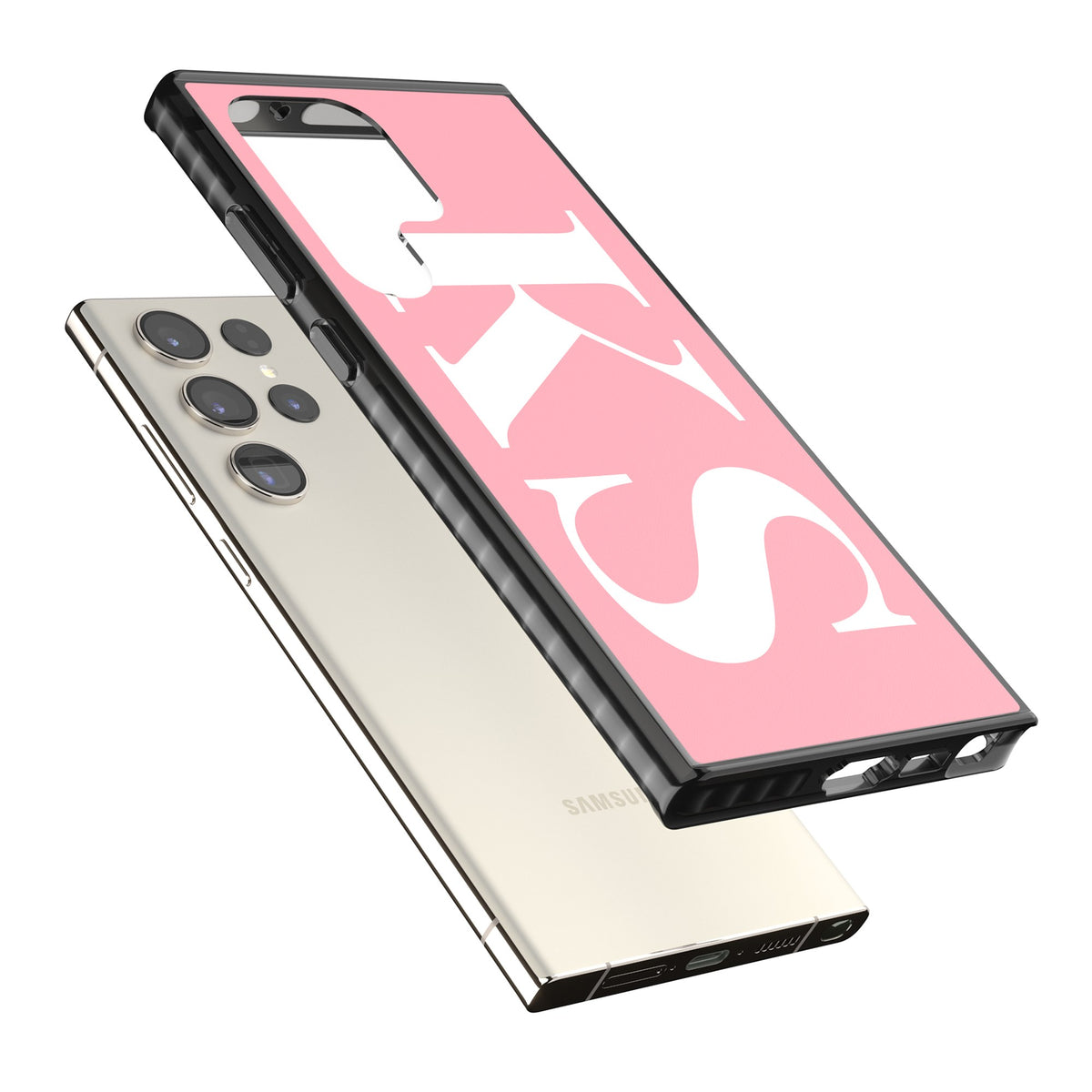 Personalised White & Pink Letters Samsung S22 Ultra / Samsung S23 Ultra / Samsung S24 Ultra Impact Black Phone Case angled