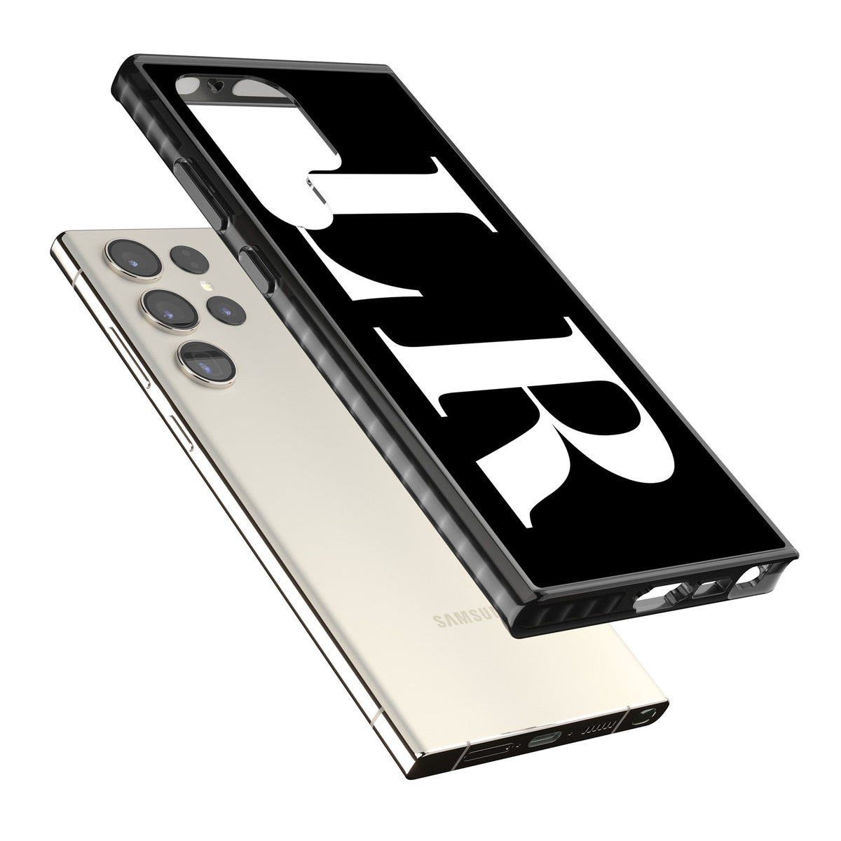 Personalised White & Black Letters Samsung S22 Ultra / Samsung S23 Ultra / Samsung S24 Ultra Impact Black Phone Case angled