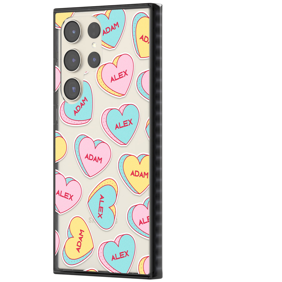 Personalised Love Heart Sweets Samsung S22 Ultra / Samsung S23 Ultra / Samsung S24 Ultra Impact Black Phone Case side