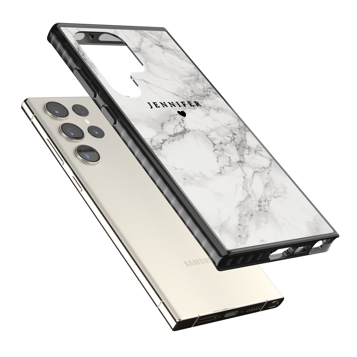 Personalised Classic Grey Marble Samsung S22 Ultra / Samsung S23 Ultra / Samsung S24 Ultra Impact Black Phone Case angled