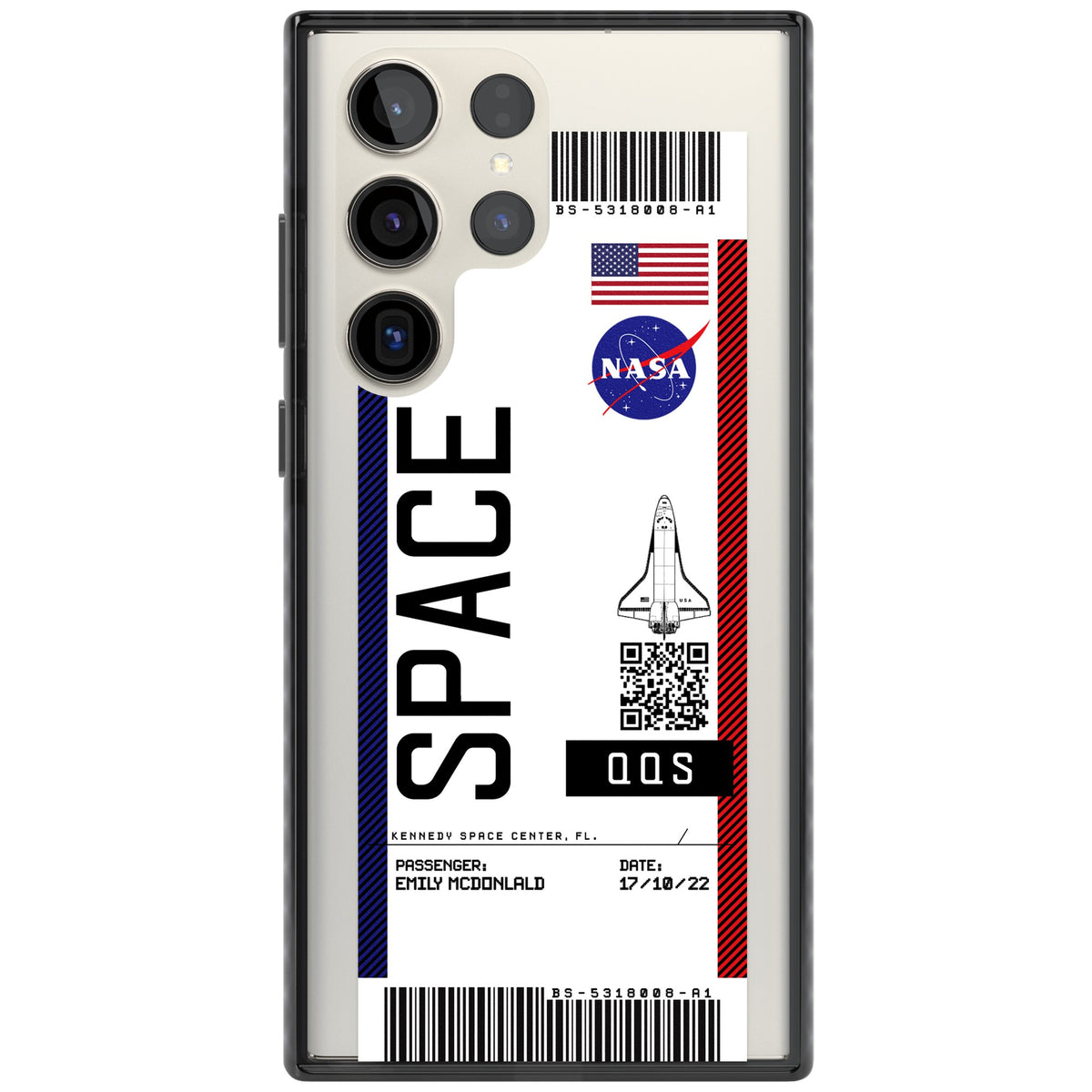 Personalised Nasa Boarding Pass (Light) Samsung S22 Ultra / Samsung S23 Ultra / Samsung S24 Ultra Impact Black Phone Case front