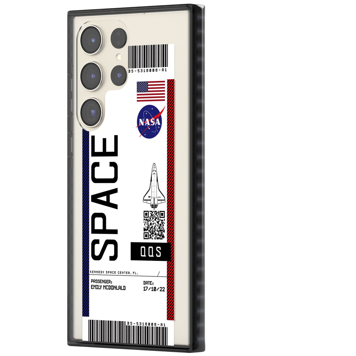Personalised Nasa Boarding Pass (Light) Samsung S22 Ultra / Samsung S23 Ultra / Samsung S24 Ultra Impact Black Phone Case side