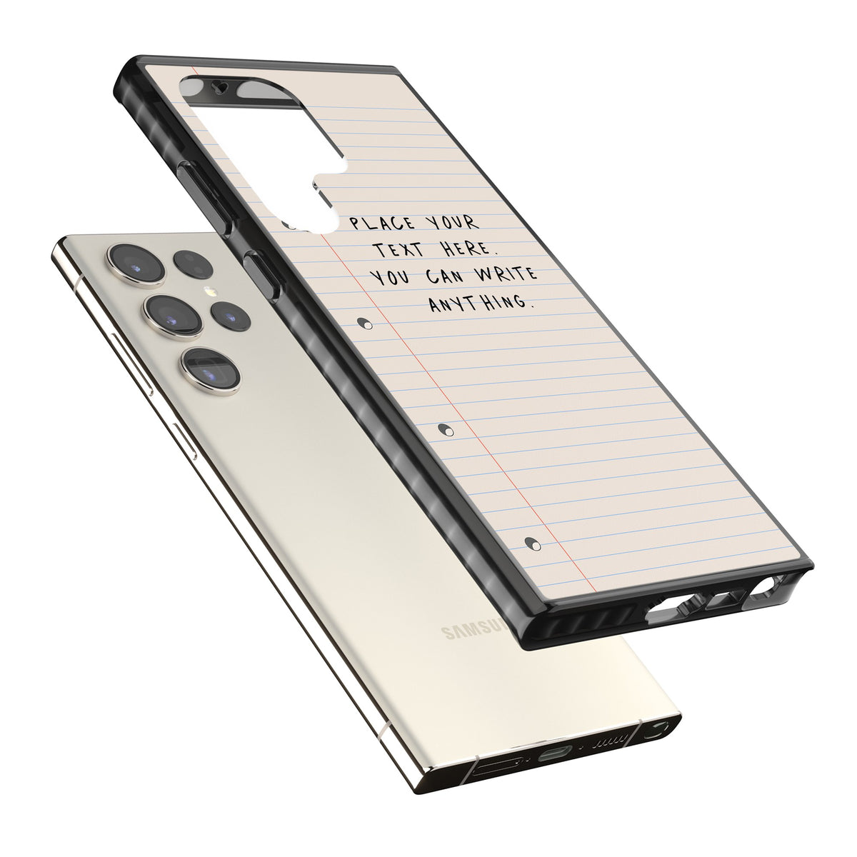 Personalised Lined Paper Samsung S22 Ultra / Samsung S23 Ultra / Samsung S24 Ultra Impact Black Phone Case angled