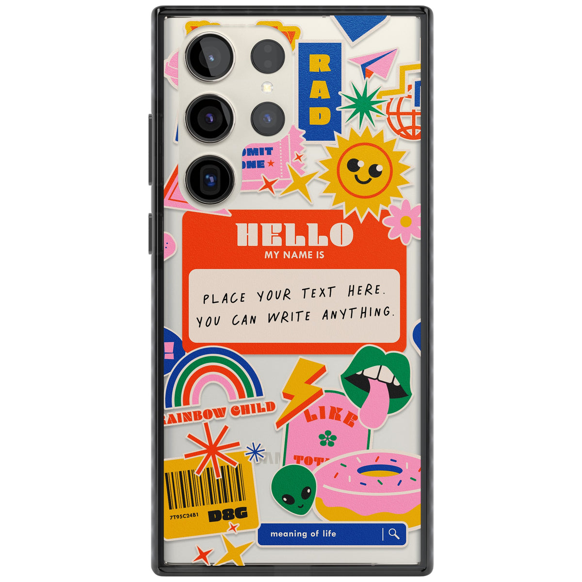 Personalised Retro Nametag Sticker Samsung S22 Ultra / Samsung S23 Ultra / Samsung S24 Ultra Impact Black Phone Case front