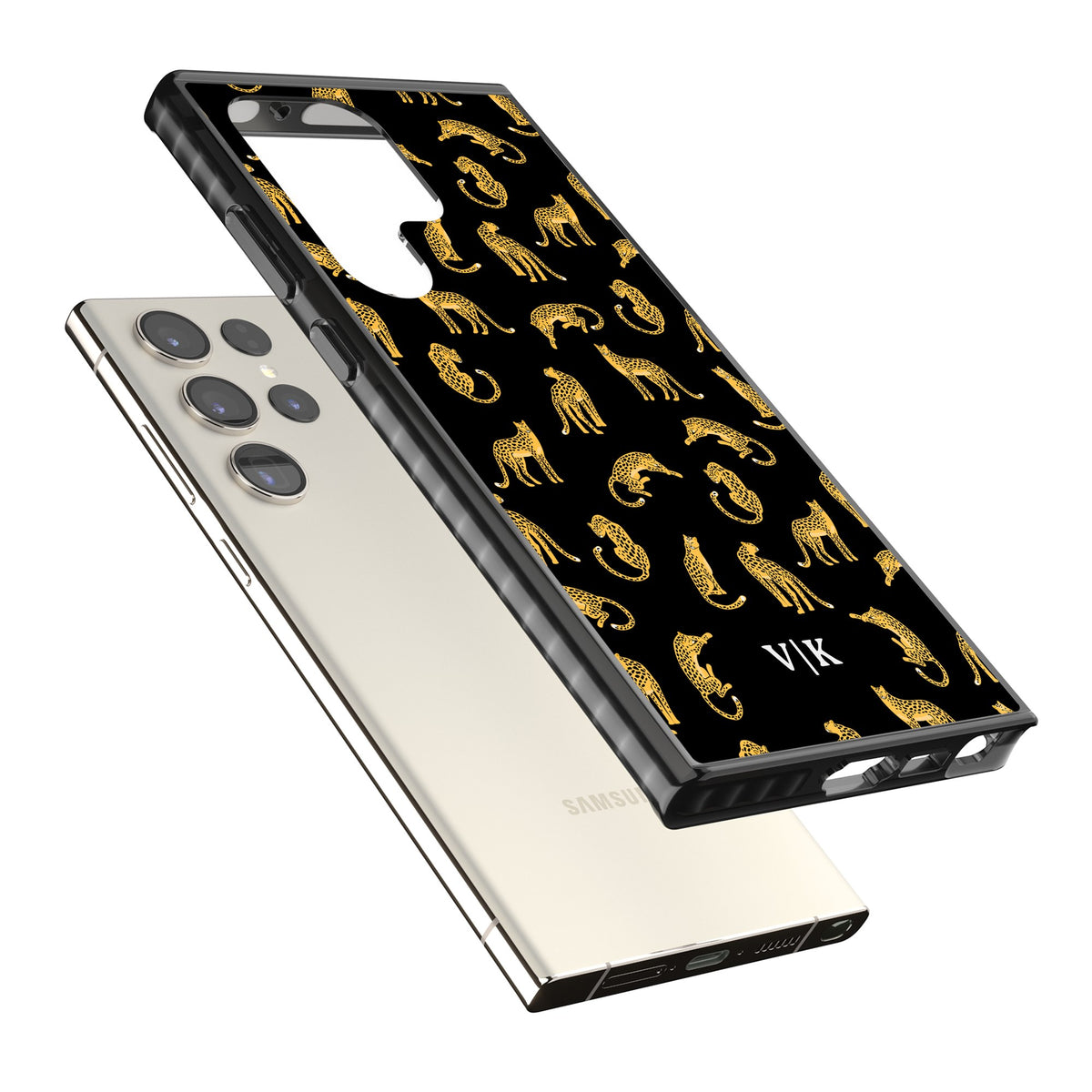Personalised Safari Cheetahs Samsung S22 Ultra / Samsung S23 Ultra / Samsung S24 Ultra Impact Black Phone Case angled