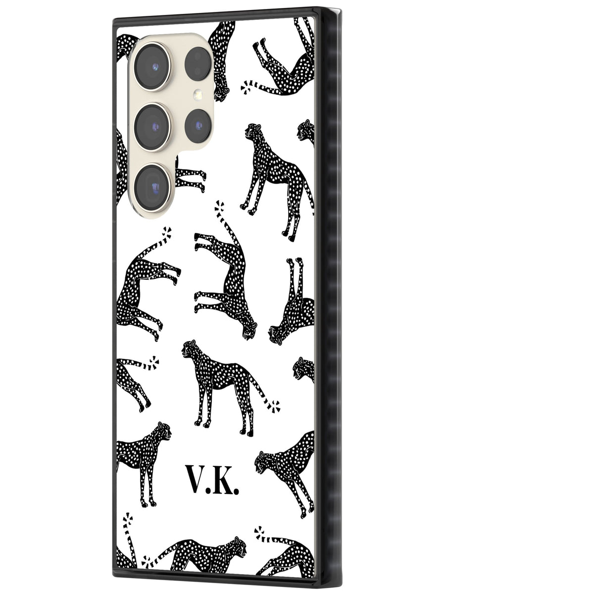 Personalised Monochrome Cheetahs Samsung S22 Ultra / Samsung S23 Ultra / Samsung S24 Ultra Impact Black Phone Case side