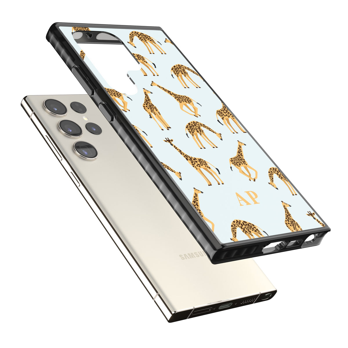 Personalised Safari Giraffe Samsung S22 Ultra / Samsung S23 Ultra / Samsung S24 Ultra Impact Black Phone Case angled