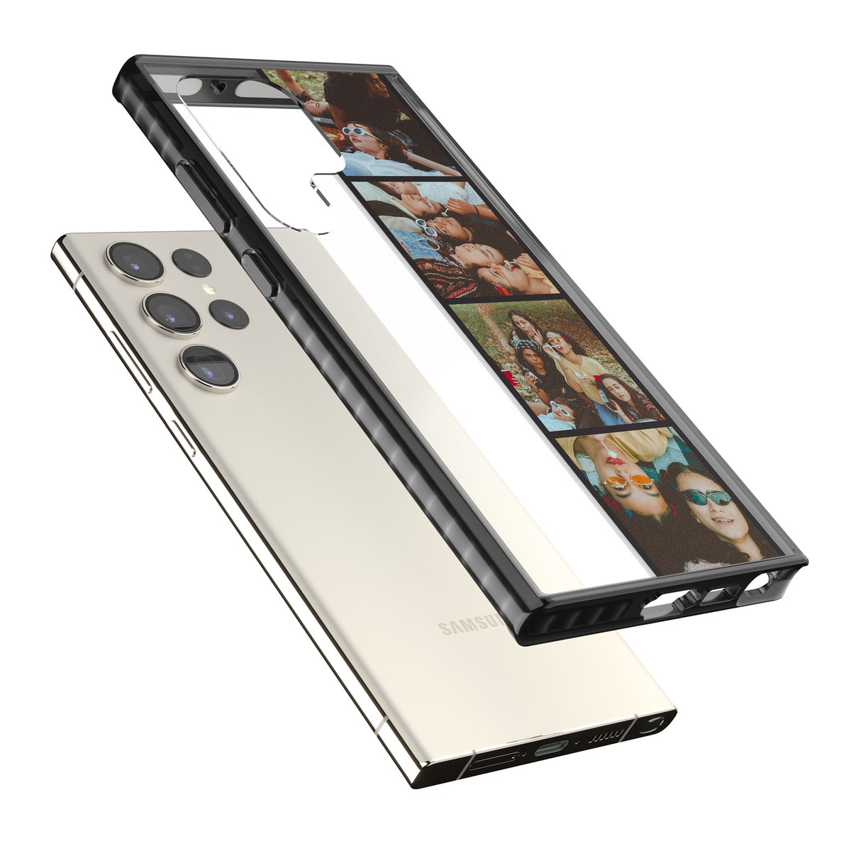 Personalised Photo Strip Samsung S22 Ultra / Samsung S23 Ultra / Samsung S24 Ultra Impact Black Phone Case angled