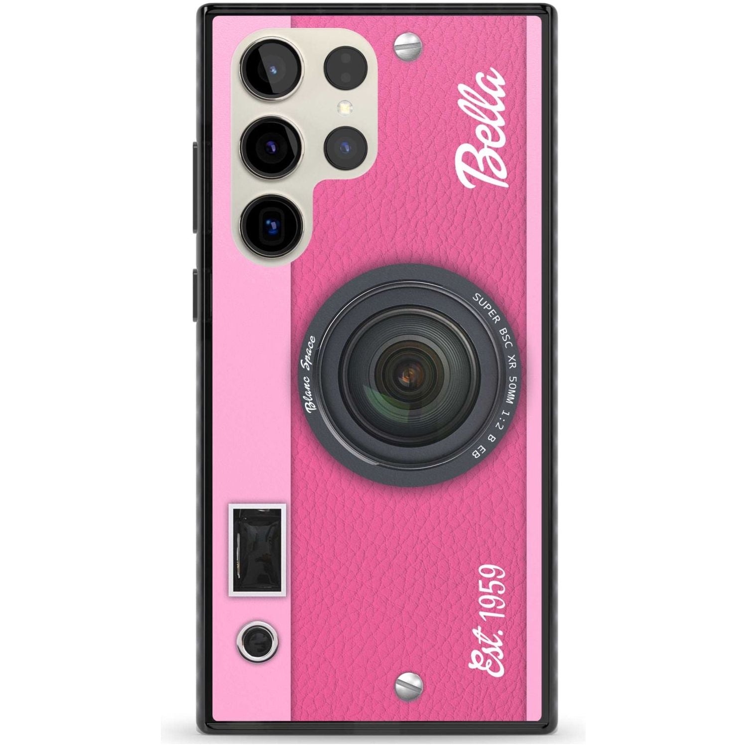 Personalised Pink Dream Camera Custom Phone Case Samsung S22 Ultra / Black Impact Case,Samsung S23 Ultra / Black Impact Case Blanc Space