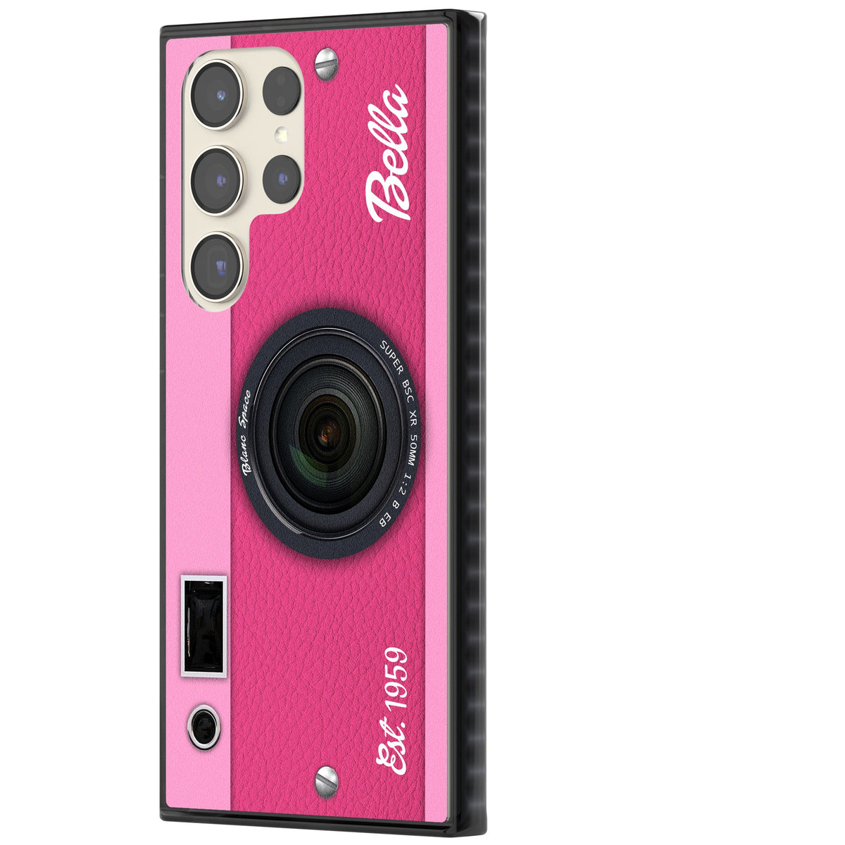 Personalised Pink Dream Camera Samsung S22 Ultra / Samsung S23 Ultra / Samsung S24 Ultra Impact Black Phone Case side