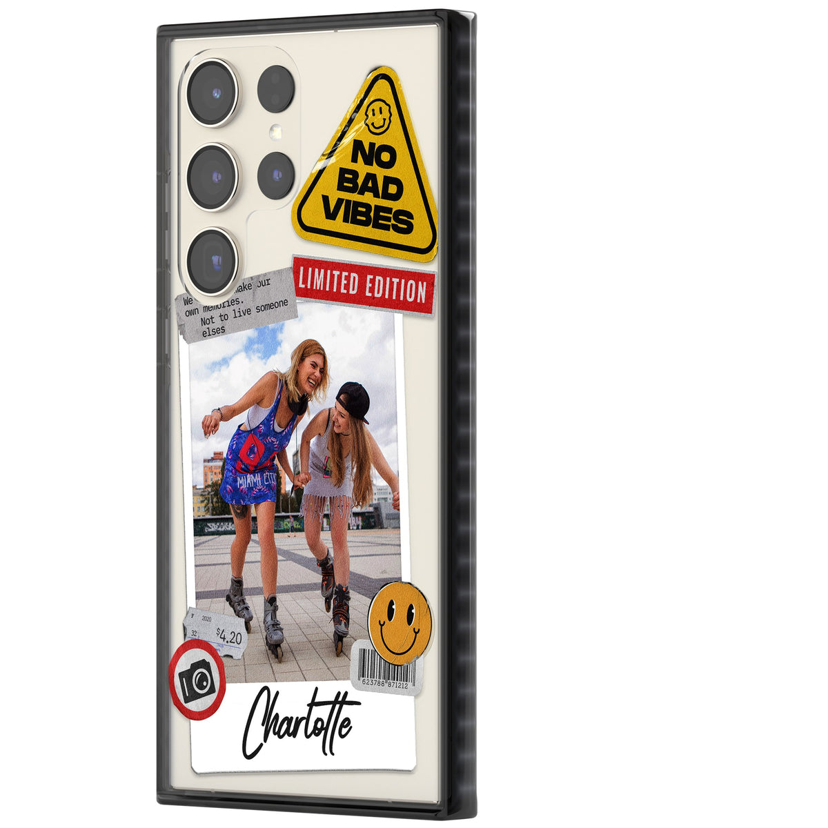 Personalised Sticker Mix Instant Photo Samsung S22 Ultra / Samsung S23 Ultra / Samsung S24 Ultra Impact Black Phone Case side